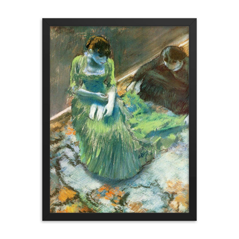 Before the Curtain Call by Edgar Degas, 1892 framed print on a plain backdrop in size 18