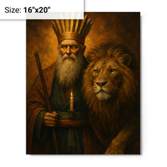 Bektashi dervish with lion and twelvefold crown metal print on a plain backdrop in size 16"x20".