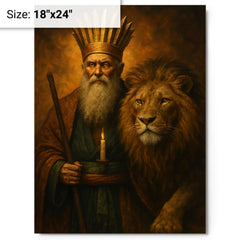 Bektashi dervish with lion and twelvefold crown metal print on a plain backdrop in size 18"x24".
