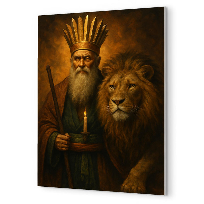 Bektashi dervish with lion and twelvefold crown metal print mockup