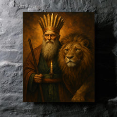 Bektashi dervish with lion and twelvefold crown metal print mockup