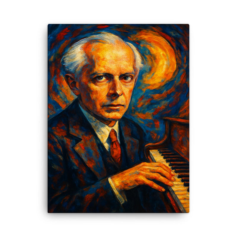 Bela Bartok canvas print on a plain backdrop in size 18