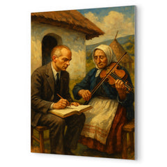 Bela Bartok collecting village melodies metal print mockup