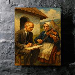Bela Bartok collecting village melodies metal print mockup