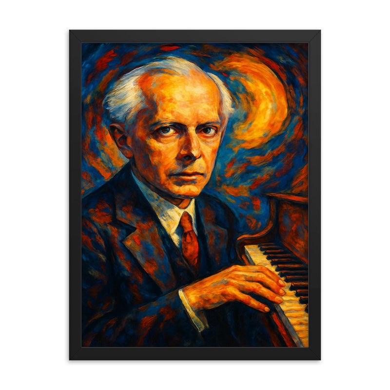 Bela Bartok framed print on a plain backdrop in size 18
