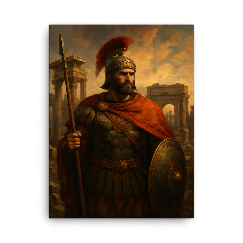 Belisarius amid ruined Roman grandeur canvas print on a plain backdrop in size 18