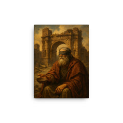 Belisarius beggar legend outside ruined Roman gate canvas print on a plain backdrop in size 12"x16".