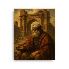 Belisarius beggar legend outside ruined Roman gate canvas print on a plain backdrop in size 16"x20".