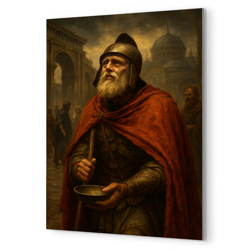 Belisarius begging alms as fallen Byzantine legend metal print mockup