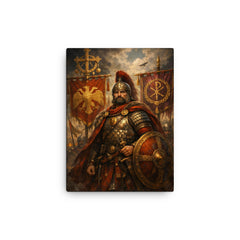 Belisarius beside Byzantine battle standards canvas print on a plain backdrop in size 12"x16".