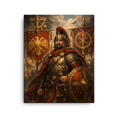 Belisarius beside Byzantine battle standards canvas print on a plain backdrop in size 16"x20".