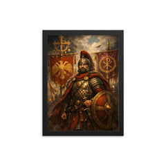 Belisarius beside Byzantine battle standards framed print on a plain backdrop in size 12"x16".