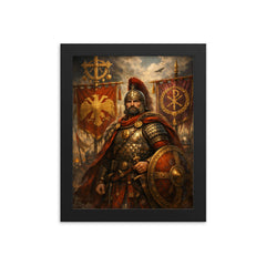 Belisarius beside Byzantine battle standards framed print on a plain backdrop in size 8"x10".
