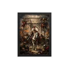 Belisarius entering Rome beneath torn standards framed print on a plain backdrop in size 12"x16".