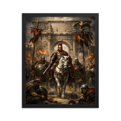 Belisarius entering Rome beneath torn standards framed print on a plain backdrop in size 16"x20".