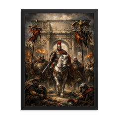 Belisarius entering Rome beneath torn standards framed print on a plain backdrop in size 18"x24".