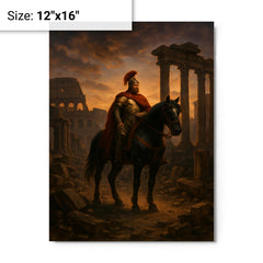 Belisarius in ruined Rome at twilight metal print on a plain backdrop in size 12"x16".