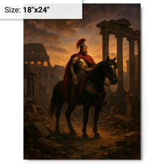 Belisarius in ruined Rome at twilight metal print on a plain backdrop in size 18"x24".