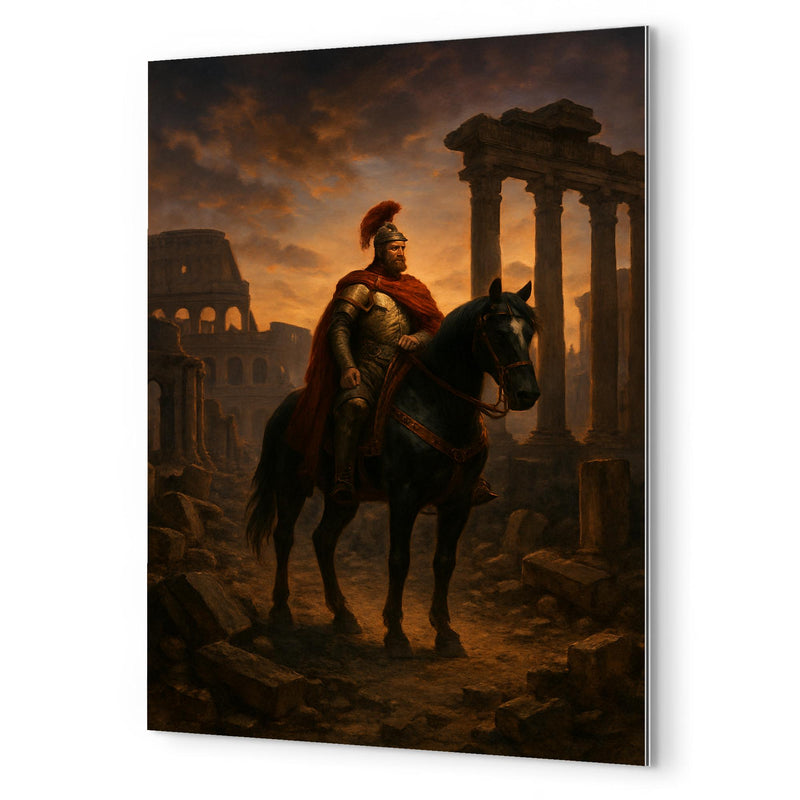 Belisarius in ruined Rome at twilight metal print mockup