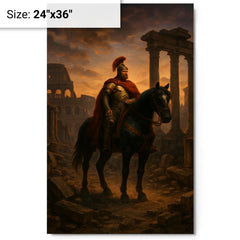 Belisarius in ruined Rome at twilight metal print on a plain backdrop in size 24"x36".
