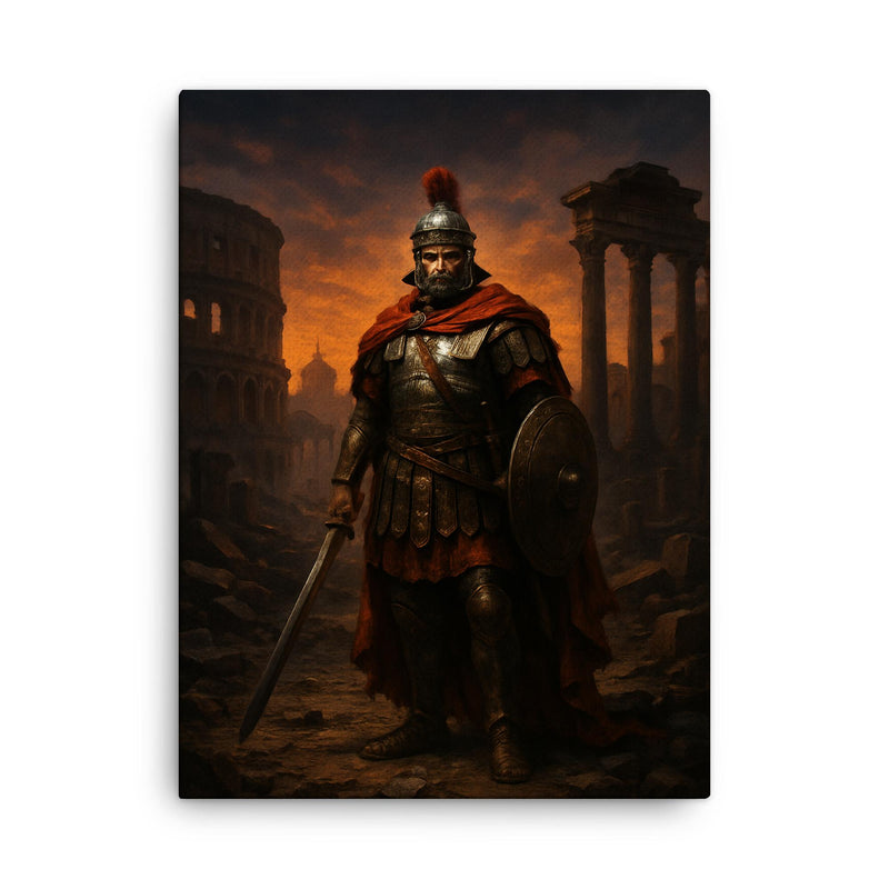 Belisarius in ruined Rome twilight canvas print on a plain backdrop in size 18