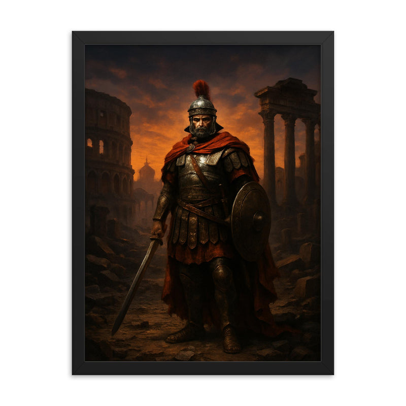Belisarius in ruined Rome twilight framed print on a plain backdrop in size 18