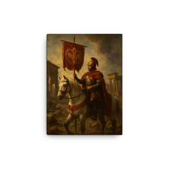 Belisarius in ruined Rome with imperial standard canvas print on a plain backdrop in size 12"x16".