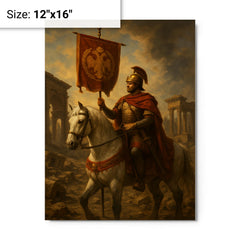 Belisarius in ruined Rome with imperial standard metal print on a plain backdrop in size 12"x16".