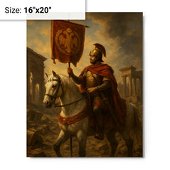 Belisarius in ruined Rome with imperial standard metal print on a plain backdrop in size 16"x20".