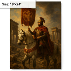 Belisarius in ruined Rome with imperial standard metal print on a plain backdrop in size 18"x24".