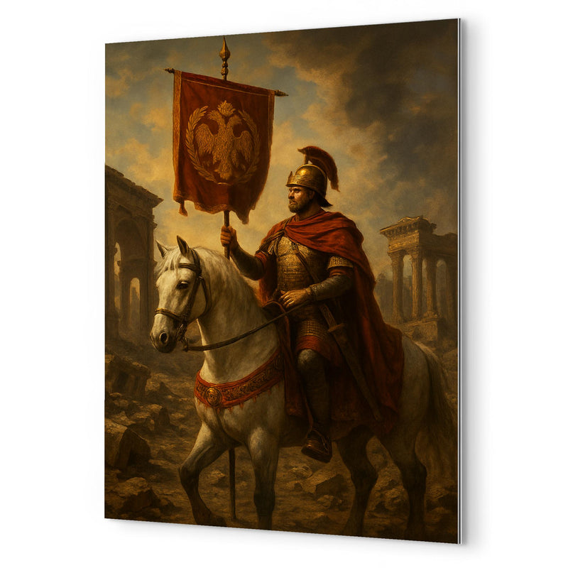 Belisarius in ruined Rome with imperial standard metal print mockup