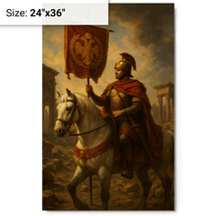 Belisarius in ruined Rome with imperial standard metal print on a plain backdrop in size 24"x36".