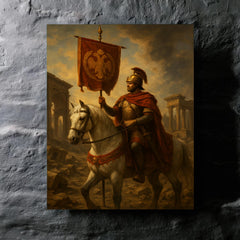 Belisarius in ruined Rome with imperial standard metal print mockup