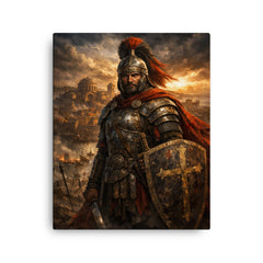 Belisarius in weathered armor before Ravenna canvas print on a plain backdrop in size 16"x20".
