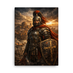 Belisarius in weathered armor before Ravenna canvas print on a plain backdrop in size 18"x24".