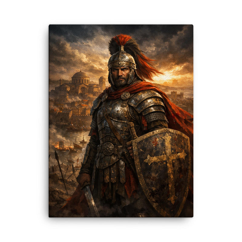 Belisarius in weathered armor before Ravenna canvas print on a plain backdrop in size 18