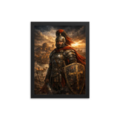 Belisarius in weathered armor before Ravenna framed print on a plain backdrop in size 12"x16".