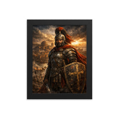 Belisarius in weathered armor before Ravenna framed print on a plain backdrop in size 8"x10".