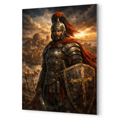 Belisarius in weathered armor before Ravenna metal print mockup