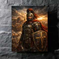 Belisarius in weathered armor before Ravenna metal print mockup