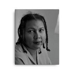 Bell Hooks canvas print on a plain backdrop in size 16"x20".