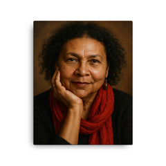 Bell Hooks portrait canvas print on a plain backdrop in size 16"x20".