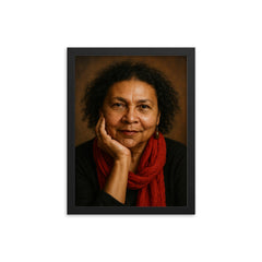Bell Hooks portrait framed print on a plain backdrop in size 12"x16".