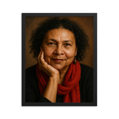 Bell Hooks portrait framed print on a plain backdrop in size 16"x20".