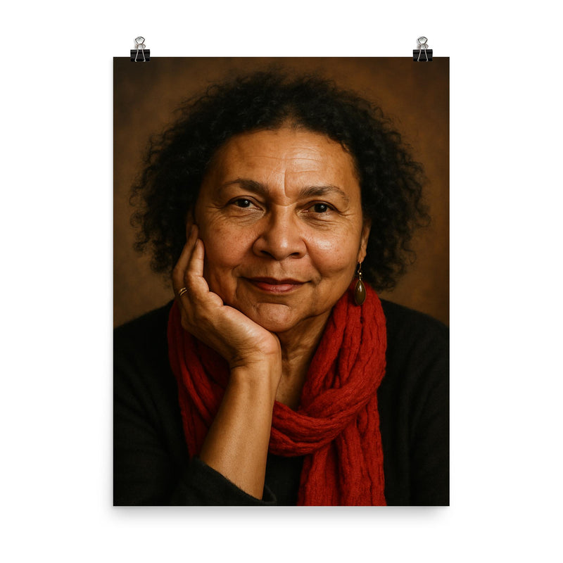 Bell Hooks portrait poster on a plain backdrop in size 8