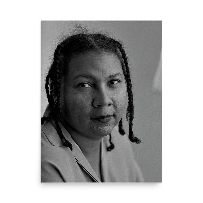 Bell Hooks poster on a plain backdrop in size 18