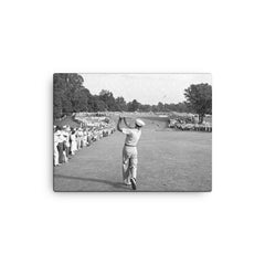 Ben Hogan famous golf shot canvas print on a plain backdrop in size 12"x16".
