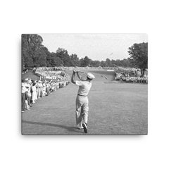 Ben Hogan famous golf shot canvas print on a plain backdrop in size 16"x20".