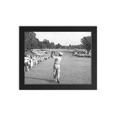 Ben Hogan famous golf shot framed print on a plain backdrop in size 8"x10".