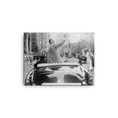 Ben Hogan seated on the back of a car in his homecoming parade on Broadway canvas print on a plain backdrop in size 12"x16".